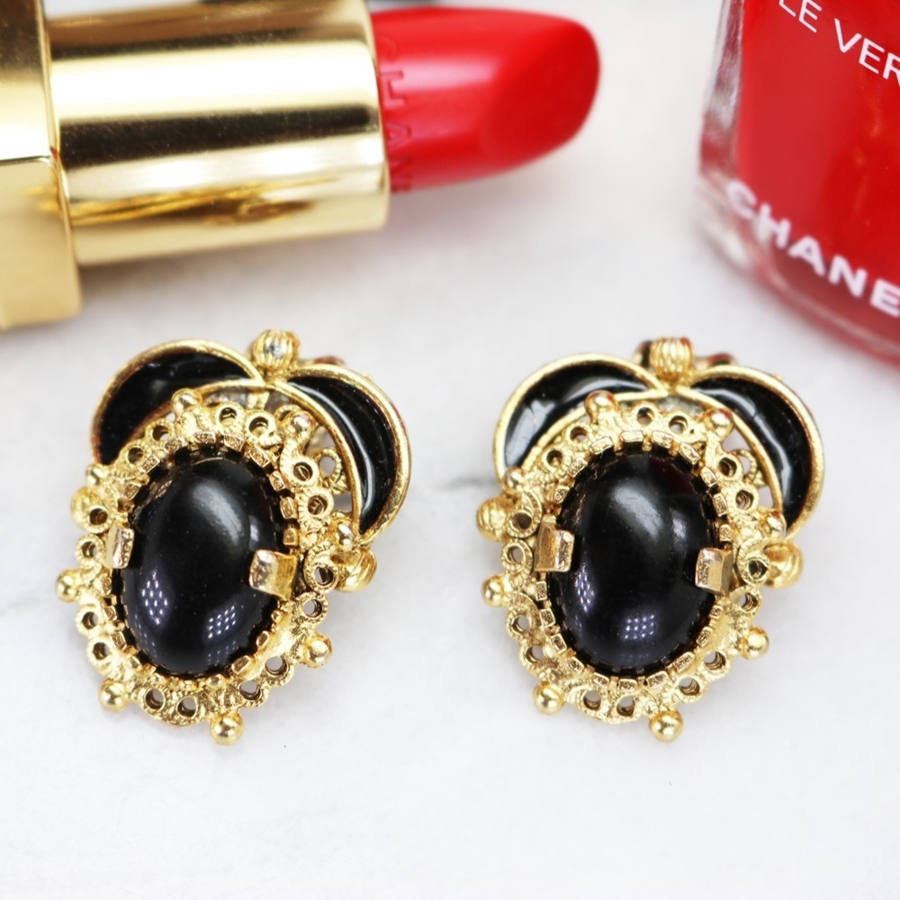 Vintage 1950s KRAMER Black Onyx Earrings - Picture 5 of 12
